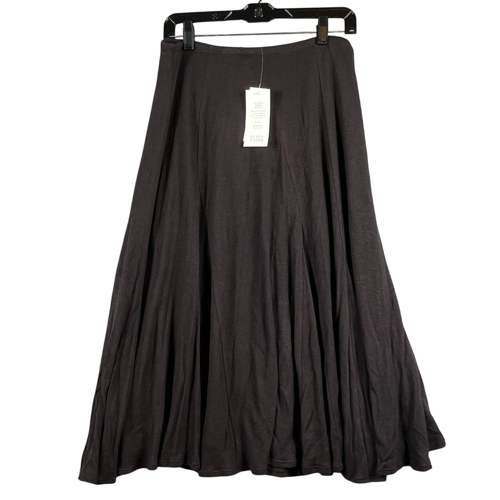 Eileen Fisher Womens M Viscose Wool Jersey Godet Skirt Brown Stretch Waist NWT